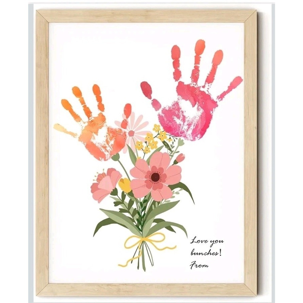 TwoDays Flower Bouquet Handprint Art Craft DIY Kit Wood Frame 16x12 Gift Mom